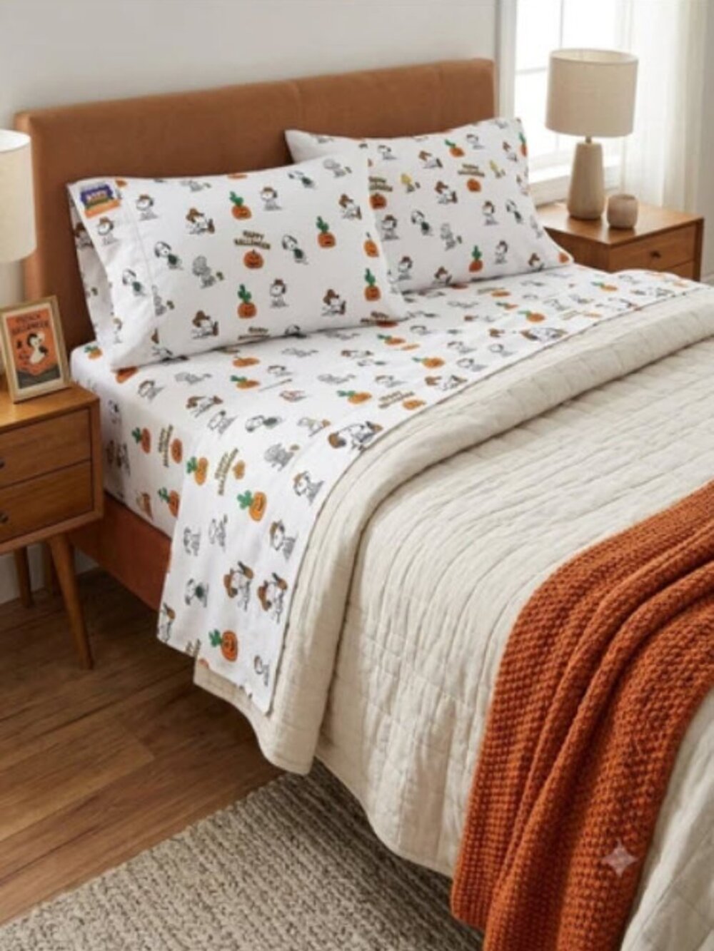 NWT! Peanuts Snoopy Halloween Costume Queen Size Sheet Set